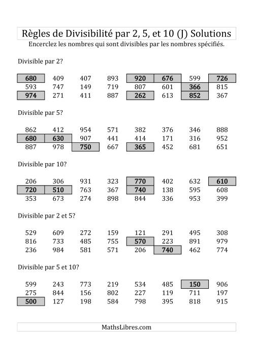 Divisibilité par 2, 5 et 10 -- 3-chiffres (J) page 2