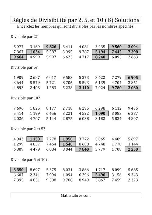 Divisibilité par 2, 5 et 10 -- 4-chiffres (B) page 2