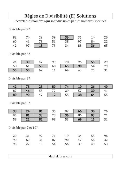 Divisibilité par chiffres 2 à 10 -- 2-chiffres (E) page 2