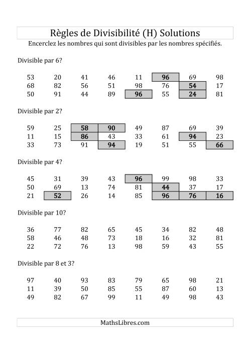 Divisibilité par chiffres 2 à 10 -- 2-chiffres (H) page 2