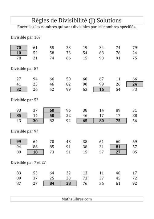 Divisibilité par chiffres 2 à 10 -- 2-chiffres (J) page 2
