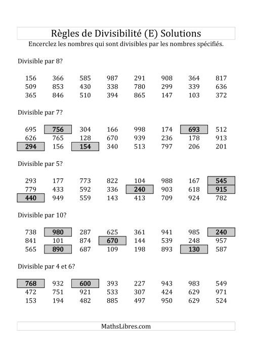 Divisibilité par chiffres 2 à 10 -- 3-chiffres (E) page 2