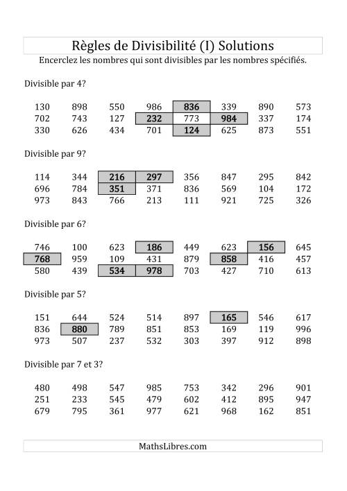 Divisibilité par chiffres 2 à 10 -- 3-chiffres (I) page 2