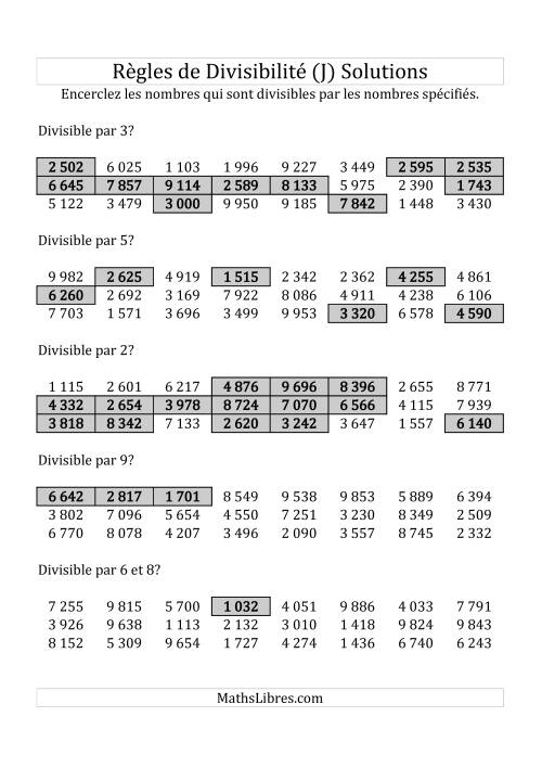 Divisibilité par chiffres 2 à 10 -- 4-chiffres (J) page 2