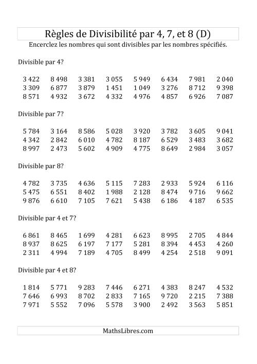 Divisibilité par 4, 7 et 8 -- 4-chiffres (D)