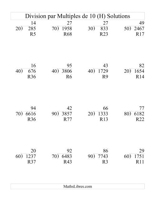 Division Longue -- Multiple de 10 -- Quotient Deux-Chiffres (H) page 2