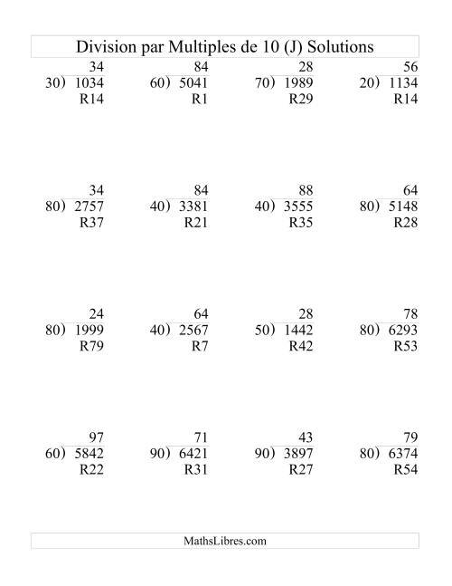 Division Longue -- Multiple de 10 -- Quotient Deux-Chiffres (J) page 2