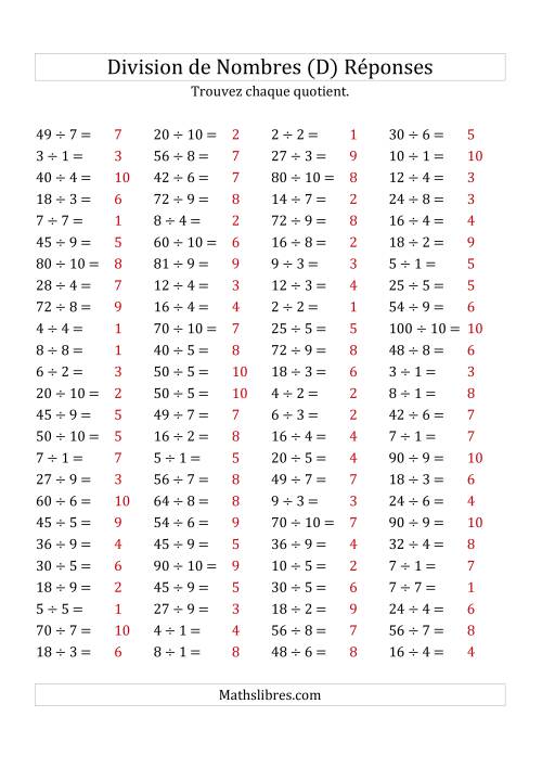 Division de Nombres Jusqu'à 100 (D) page 2