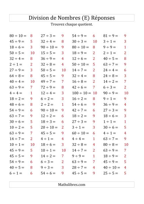 Division de Nombres Jusqu'à 100 (E) page 2