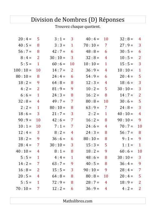 Division de Nombres Jusqu'à 100 (D) page 2
