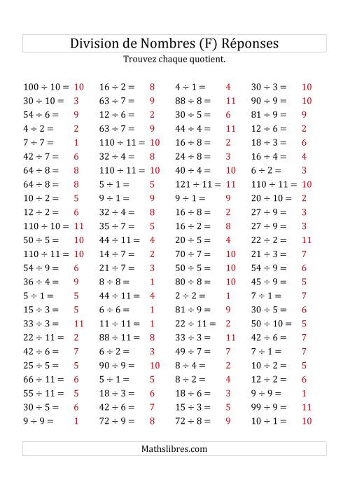 Division de Nombres Jusqu'à 121 (F) page 2