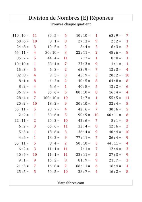 Division de Nombres Jusqu'à 121 (E) page 2