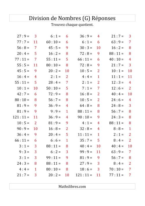 Division de Nombres Jusqu'à 121 (G) page 2