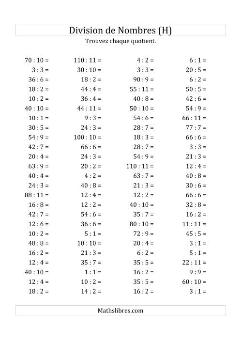 Division de Nombres Jusqu'à 121 (H)