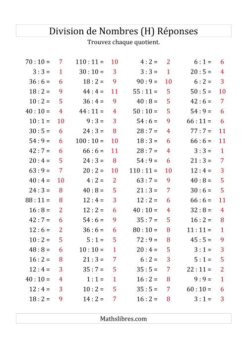 Division de Nombres Jusqu'à 121 (H) page 2