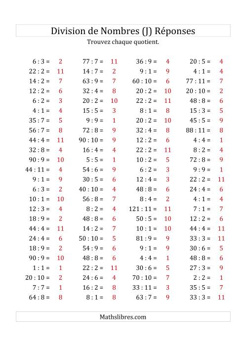 Division de Nombres Jusqu'à 121 (J) page 2
