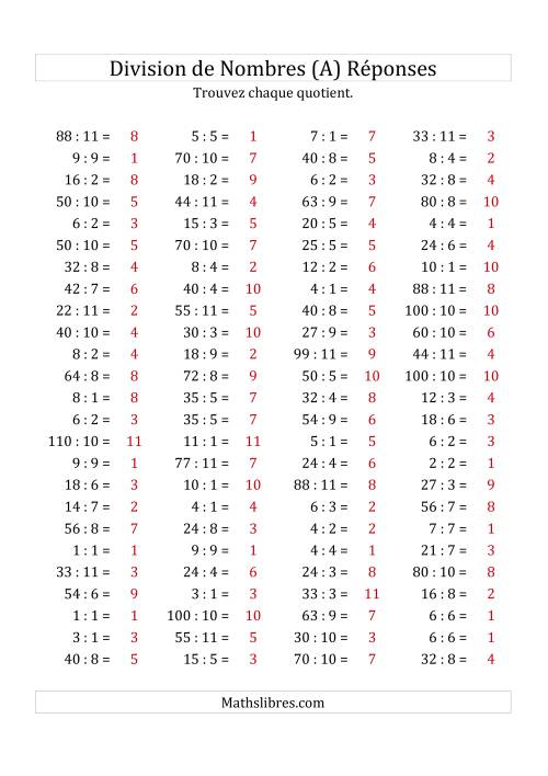 Division de Nombres Jusqu'à 121 (Tout) page 2