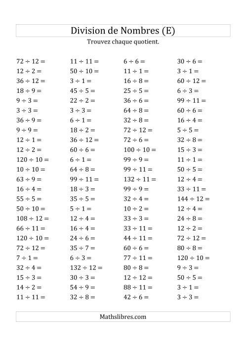 Division de Nombres Jusqu'à 144 (E)