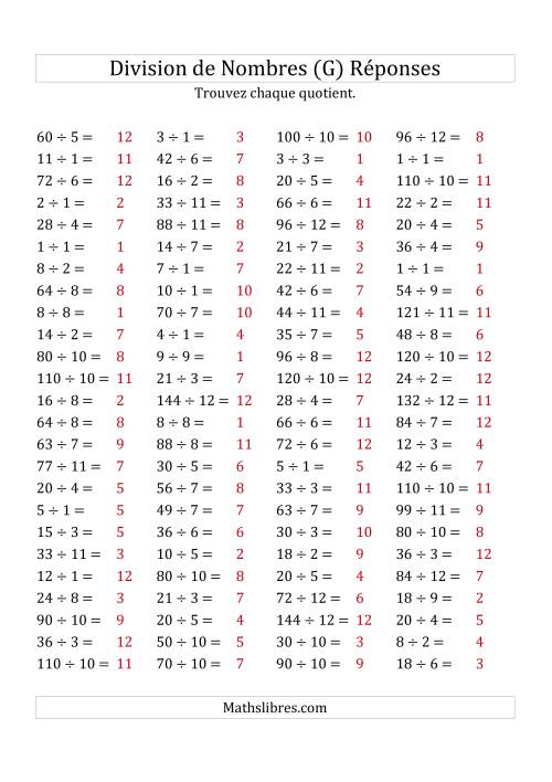 Division de Nombres Jusqu'à 144 (G) page 2