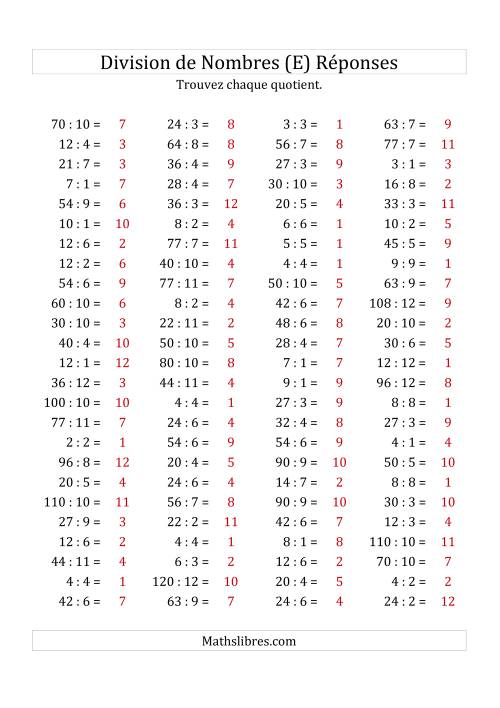 Division de Nombres Jusqu'à 144 (E) page 2