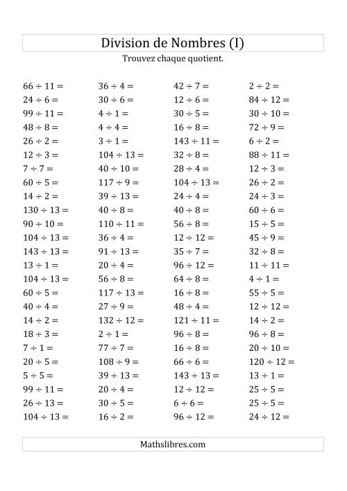Division de Nombres Jusqu'à 169 (I)