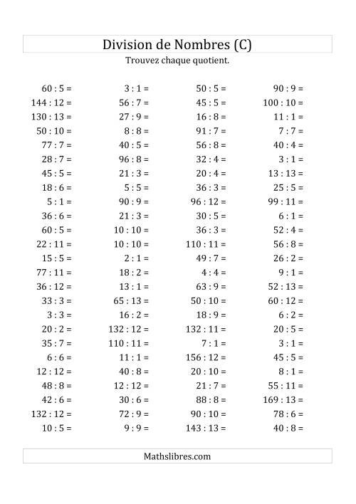 Division de Nombres Jusqu'à 169 (C)