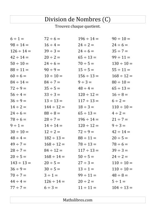 Division de Nombres Jusqu'à 196 (C)