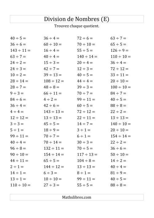 Division de Nombres Jusqu'à 196 (E)