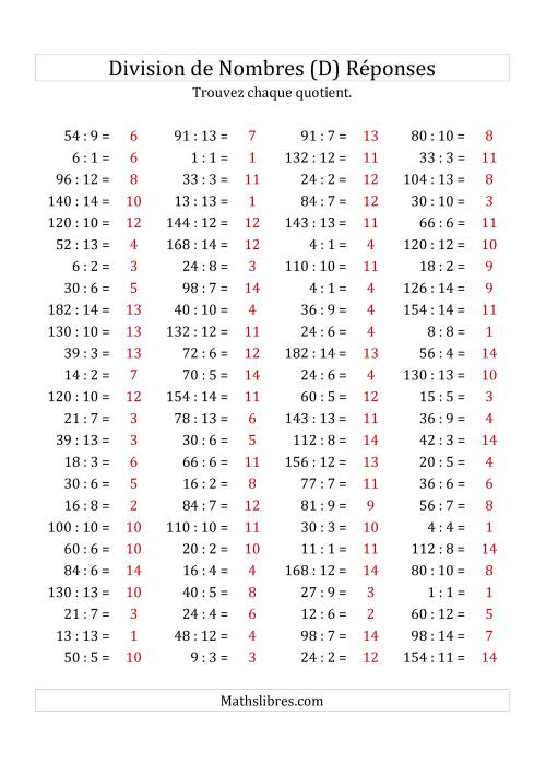 Division de Nombres Jusqu'à 196 (D) page 2