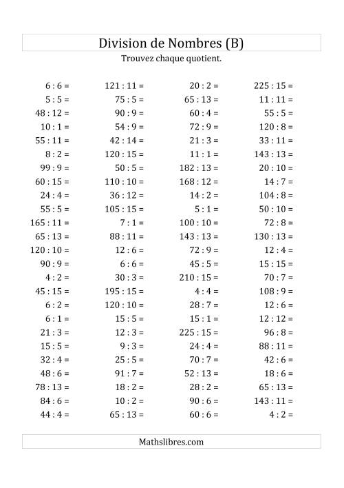 Division de Nombres Jusqu'à 225 (B)