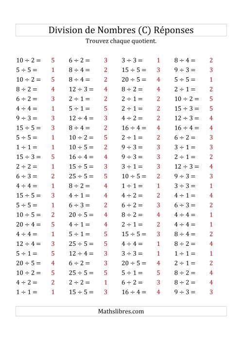 Division de Nombres Jusqu'à 25 (C) page 2