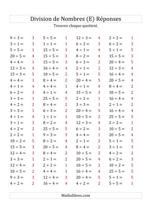 Division de Nombres Jusqu'à 25 (E) page 2
