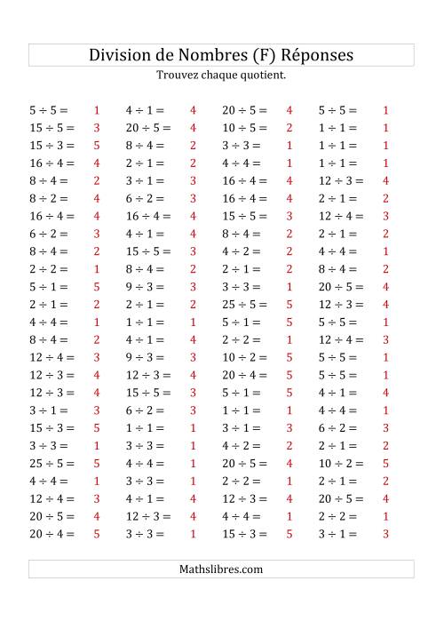 Division de Nombres Jusqu'à 25 (F) page 2