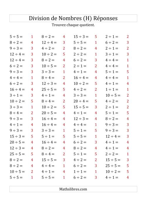 Division de Nombres Jusqu'à 25 (H) page 2