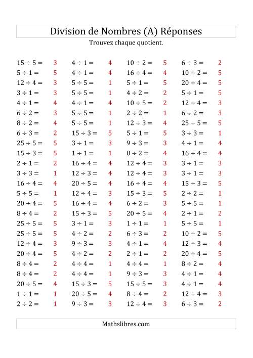 Division de Nombres Jusqu'à 25 (Tout) page 2