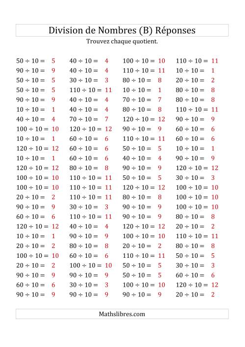 Division de Nombres Par 10 (Quotient 1 - 12) (B) page 2