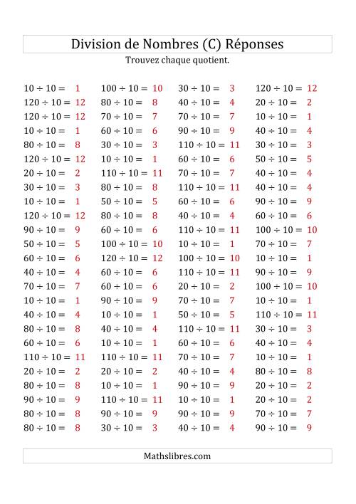 Division de Nombres Par 10 (Quotient 1 - 12) (C) page 2