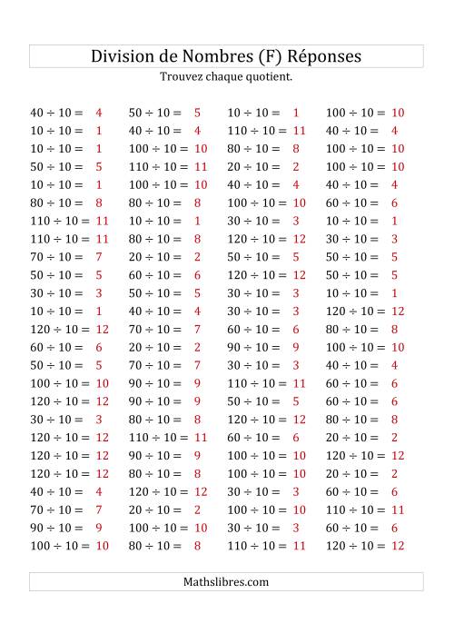 Division de Nombres Par 10 (Quotient 1 - 12) (F) page 2