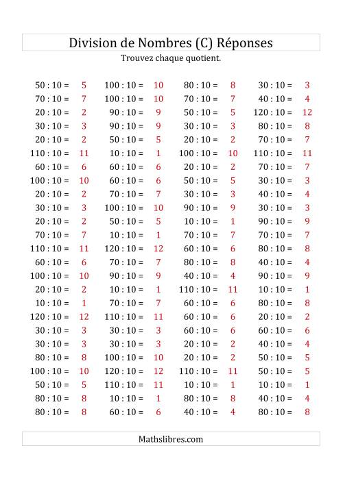 Division de Nombres Par 10 (Quotient 1 - 12) (C) page 2