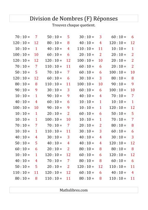 Division de Nombres Par 10 (Quotient 1 - 12) (F) page 2