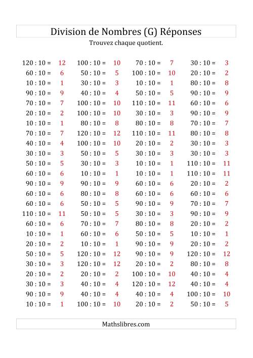 Division de Nombres Par 10 (Quotient 1 - 12) (G) page 2