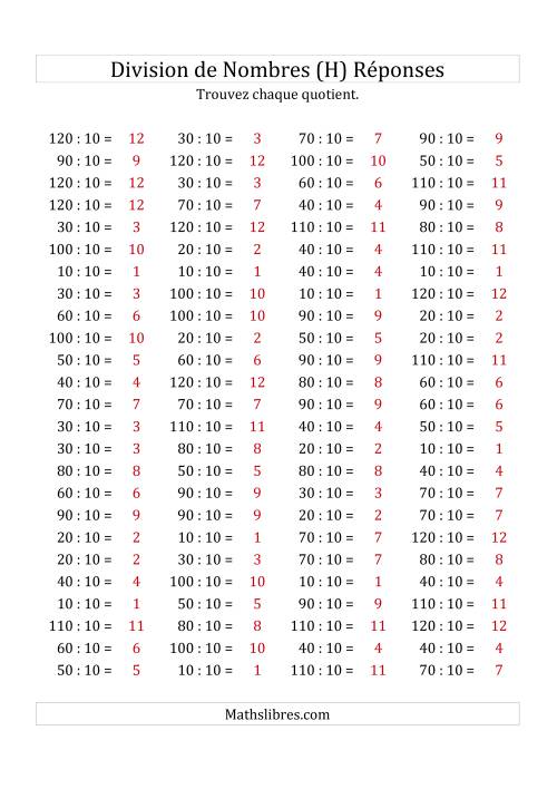 Division de Nombres Par 10 (Quotient 1 - 12) (H) page 2