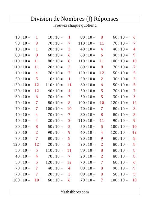 Division de Nombres Par 10 (Quotient 1 - 12) (J) page 2