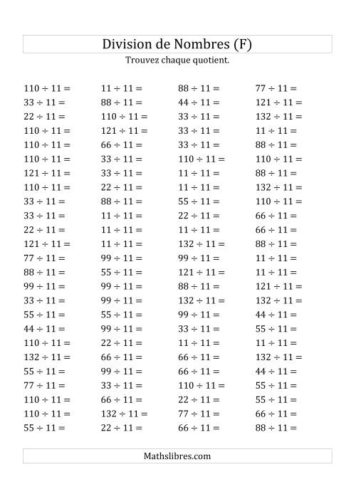 Division de Nombres Par 11 (Quotient 1 - 12) (F)