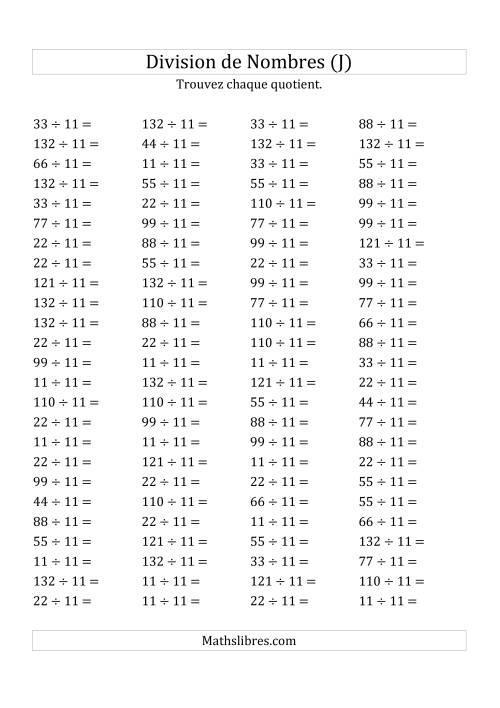 Division de Nombres Par 11 (Quotient 1 - 12) (J)
