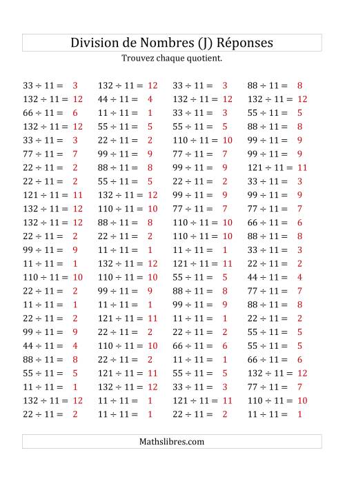 Division de Nombres Par 11 (Quotient 1 - 12) (J) page 2