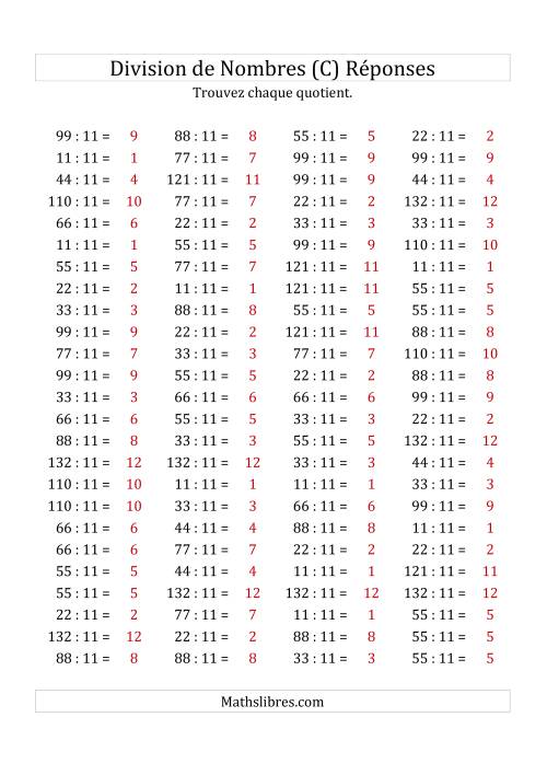 Division de Nombres Par 11 (Quotient 1 - 12) (C) page 2