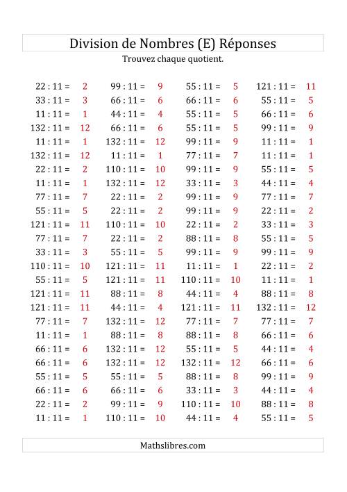 Division de Nombres Par 11 (Quotient 1 - 12) (E) page 2