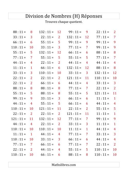 Division de Nombres Par 11 (Quotient 1 - 12) (H) page 2