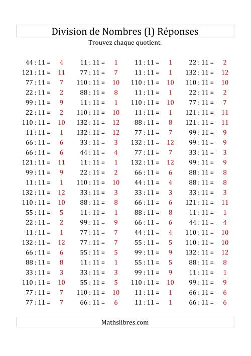 Division de Nombres Par 11 (Quotient 1 - 12) (I) page 2